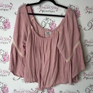 Peace angel top boho flare sleeves crochet flowy one size Pink Women's Top